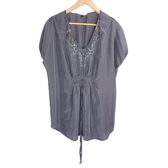 Rebecca Taylor Silk Beaded Neck Boho Tunic Blouse - Picture 2 of 15